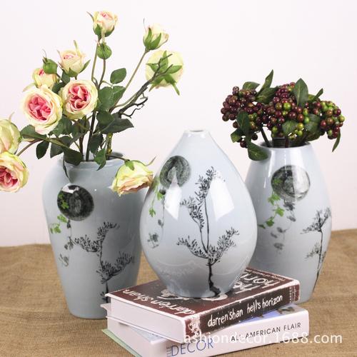 陶之尚 陶瓷三件套 花瓶摆件 创意家居装饰品 简约花瓶